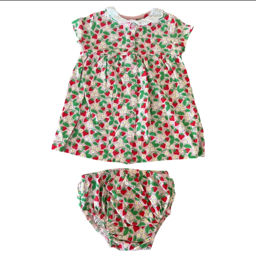 Baby Boden Strawberry Vine Dress with bloomers Size 3-6 Months